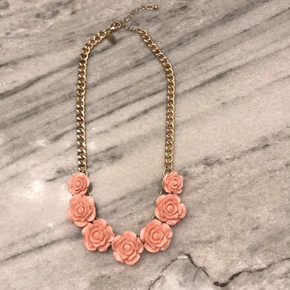 Pink rose and gold necklace